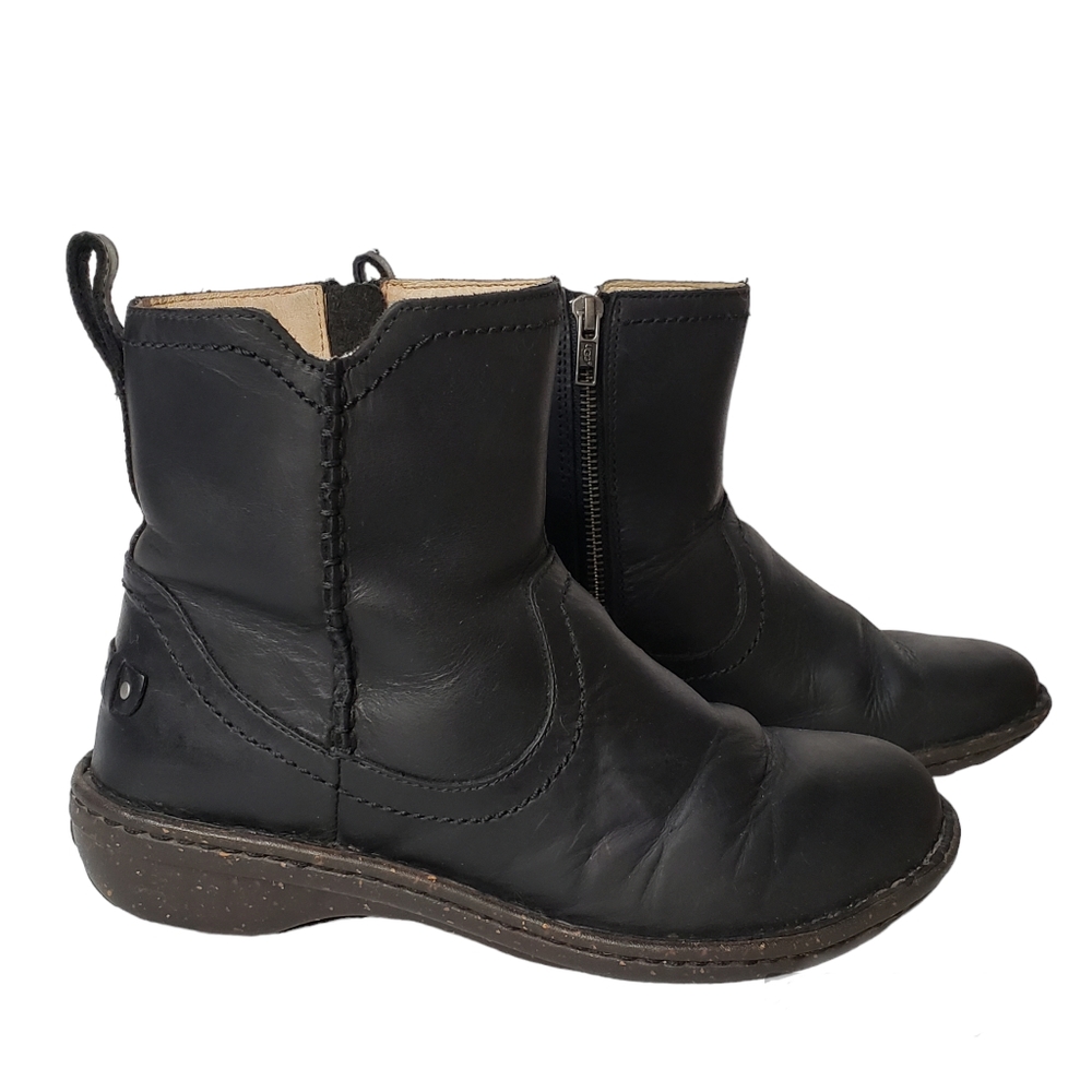 UGG Neevah Black Leather Side Zip Lined Ankle Boots Womens SZ 8